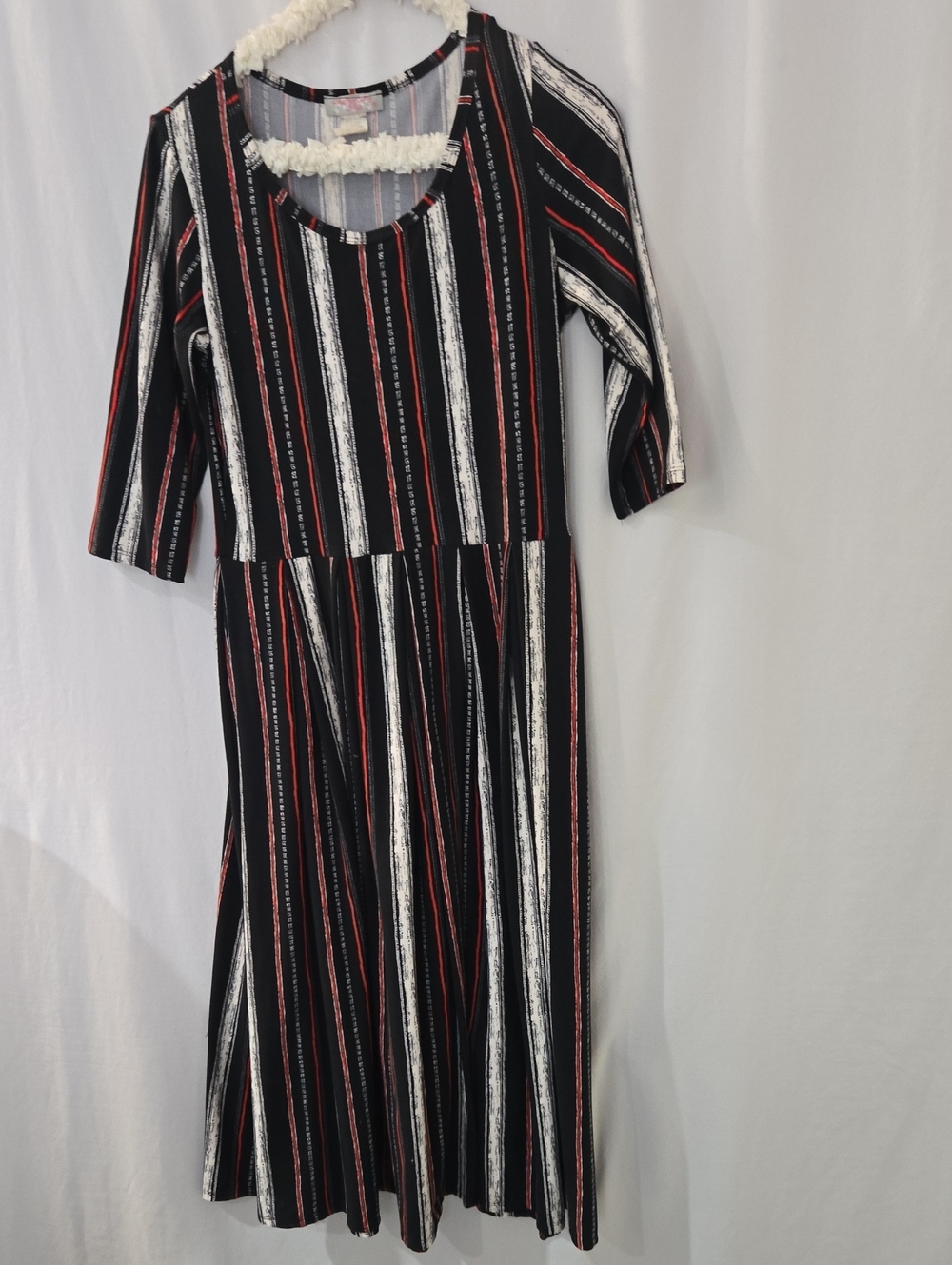 Women’s Black Stripe Midi Dress with Red & White Accents